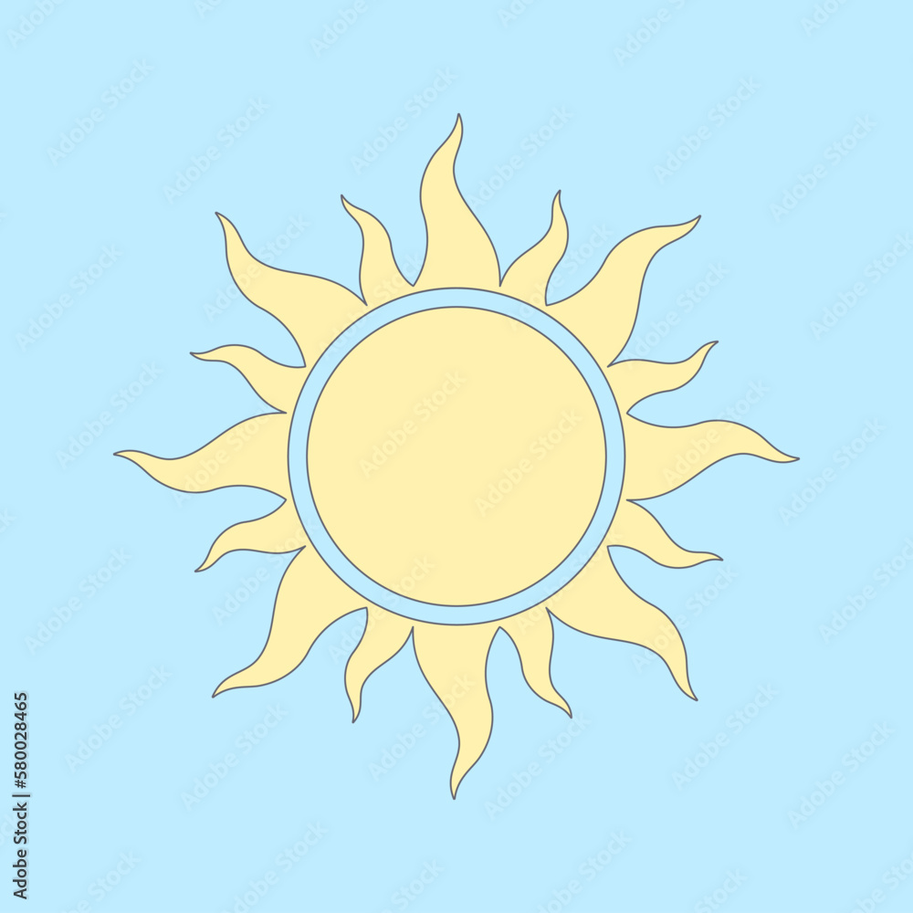 Sun vector illustration. Stylized element on blue background. Best for seamless patterns, polygraphy, logo creating, mobile apps and web design. Sun vector illustration. Stylized element on blue background. Best for seamless patterns, polygraphy, logo creating, mobile apps and web design.