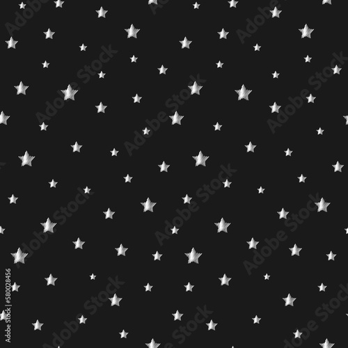 Silver stars on night sky background. Abstract vector seamless pattern. Best for textile, print, wrapping paper, package and home decoration.