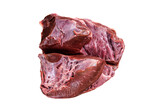 Cut Beef or veal raw heart on a butcher table.  Isolated, transparent background