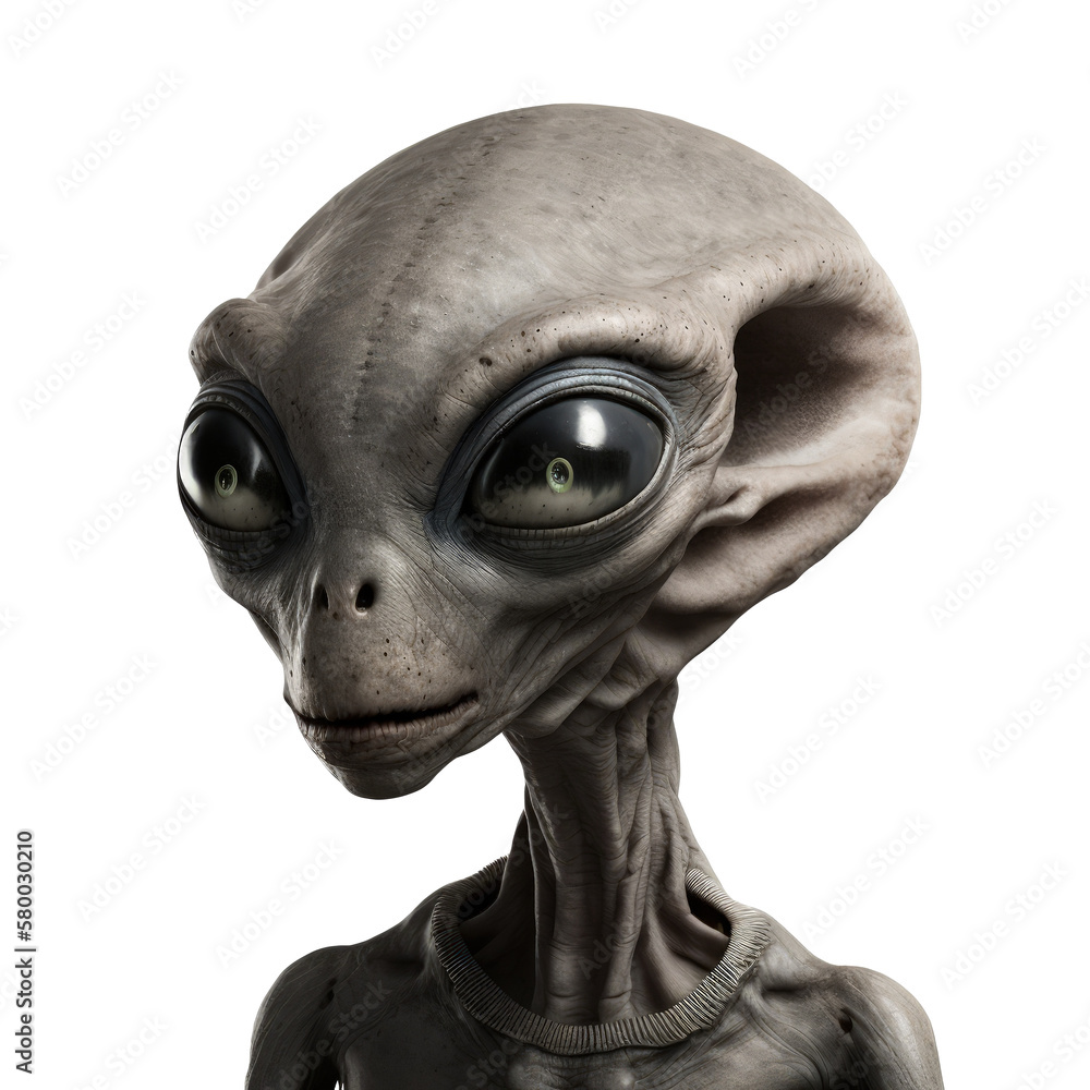 A grey alien with a large head and a large nose. Generative AI