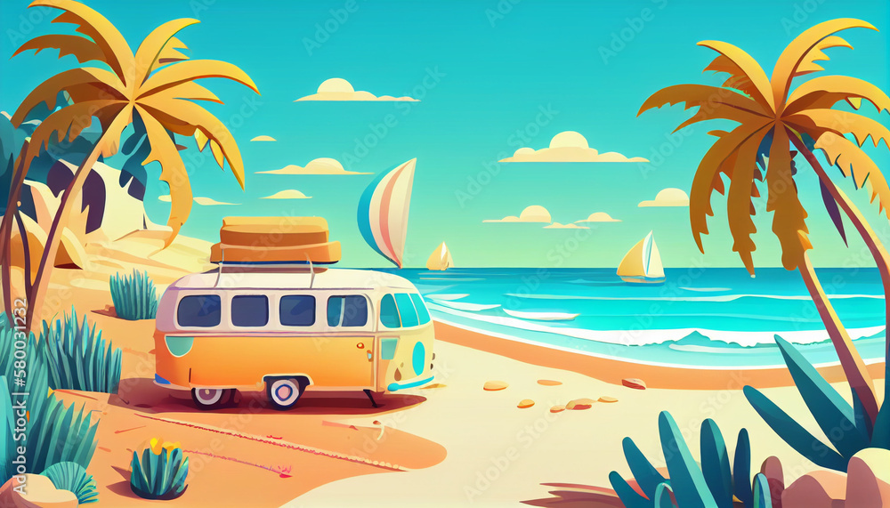 cartoon image for summer background in pastel colors