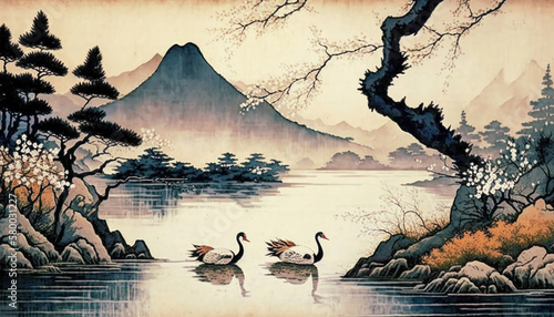 Elegance and Harmony: Exploring the Backgrounds in Japanese Painting AI Generated
