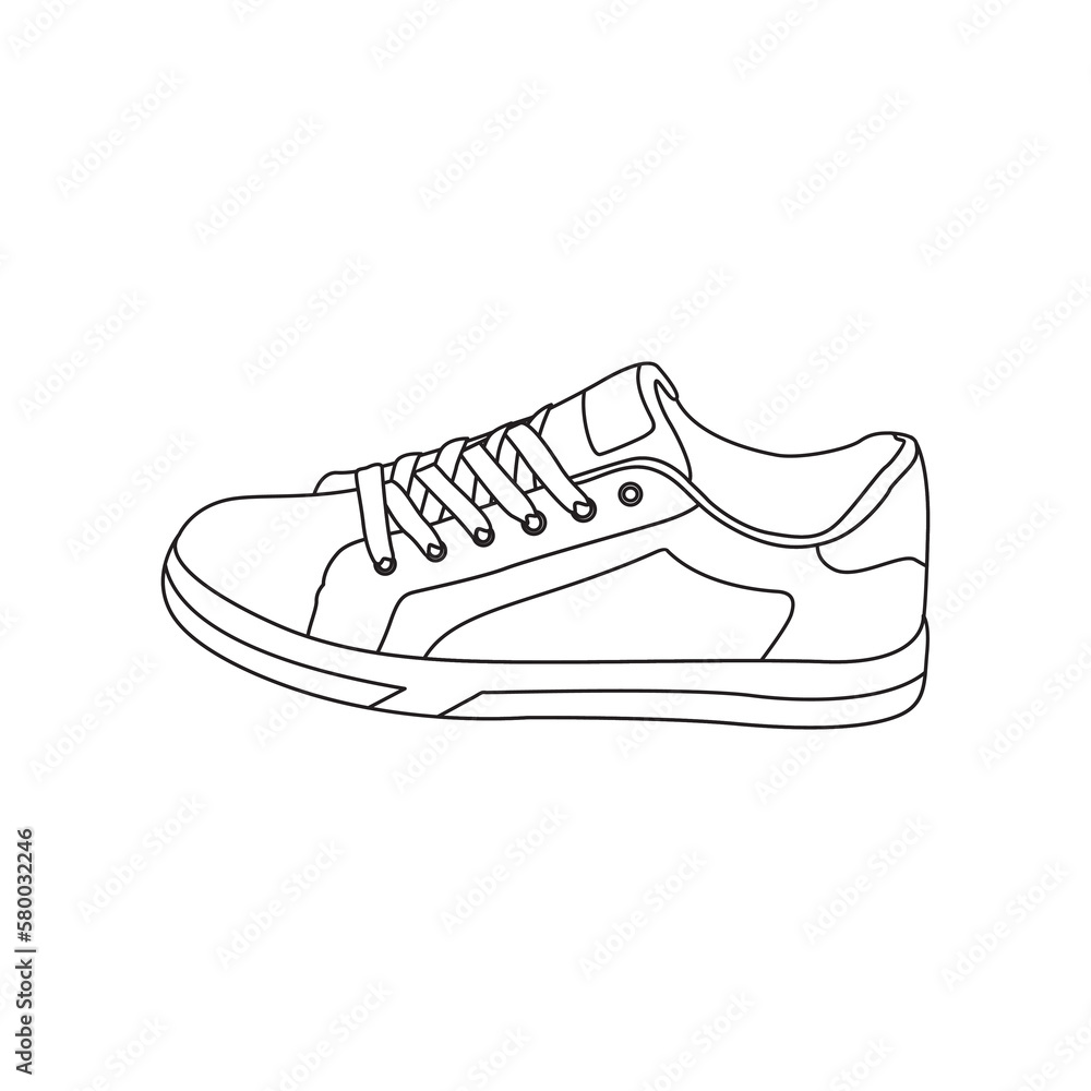 Illustration vector graphic of Shoes. Shoe line art style isolated on a white background. The illustration is Suitable for banners, flyers, stickers, Cards, etc. Illustration vector graphic of Shoes. Shoe line art style isolated on a white background. The illustration is Suitable for banners, flyers, stickers, Cards, etc.