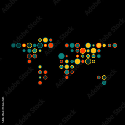 World Silhouette Pixelated pattern map illustration