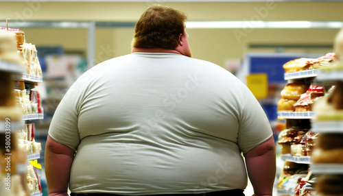 Gesellschaftsproblem - Übergewichtiger Mann im Supermarkt, Generative AI