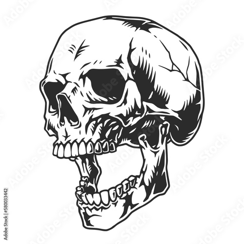 Human skull monochrome detailed label