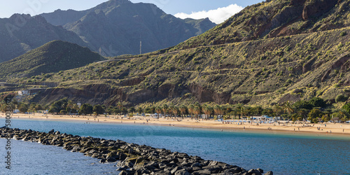 The breakwater and beach at Playa de Las Teresitas at Santa Cruz de Tenerife, Tenerife, Canary Islands photo