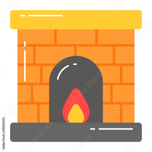 Fireplace icon design isolated on white background, editable vector