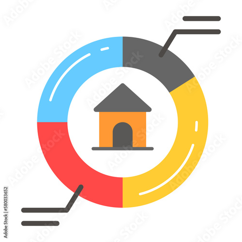 Home wit pie chart denoting icon of property analytics