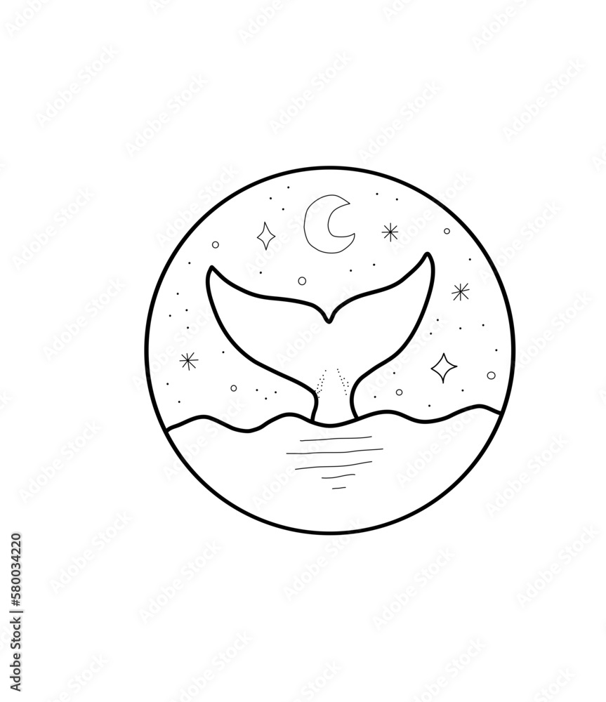 Whale Tail Diving into the Ocean Sea