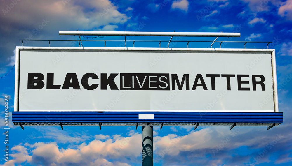 Billboard displaying the sign of  Black Lives Matter movement