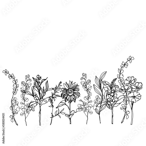 Wallpaper Mural Flowers ,background,group.love.nature,floral,line,black and white,drawing,bloom,illustration, Torontodigital.ca