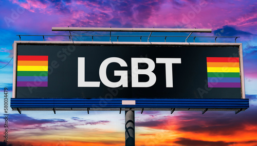 Advertisement billboard displaying the sign of LGBT movement. photo