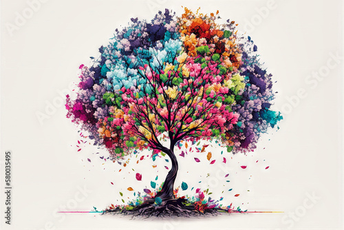 Rainbow tree art. Printable artwork. Abstract background or wallpaper. Concept. Generative AI