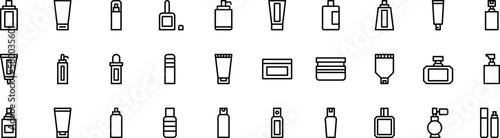 Perfume cosmetic bottle icon set. Pixel perfect thin line vector icon set for web design and website application. editable stroke