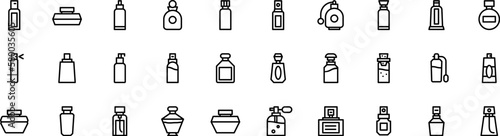 Perfume cosmetic bottle icon set. Pixel perfect thin line vector icon set for web design and website application. 