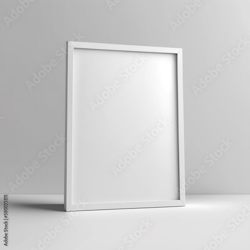 Standing blank white frame mockup for photo, print, painting, artwork presentation. Generative AI