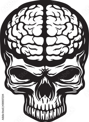 Skull head with brain vector art Illustration, Design SVG