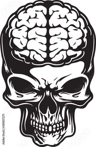 Skull head with brain vector art Illustration, Design SVG