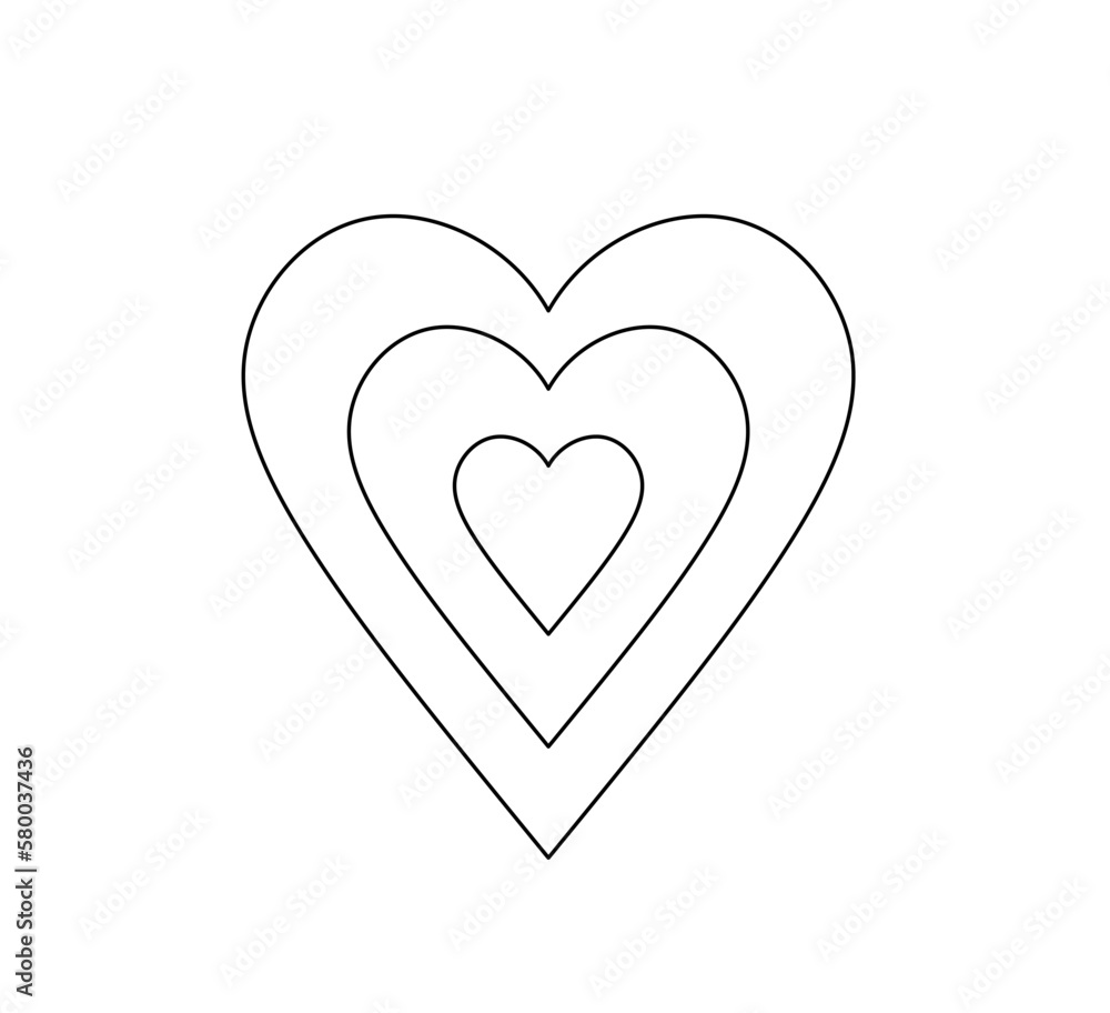 Vector isolated triple heart three hearts one inside thr other colorless black and white contour line easy drawing

