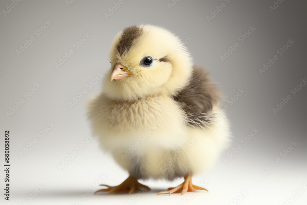 Obraz premium Cute little chicken isolated on white background. Studio shot. Full depth of field.