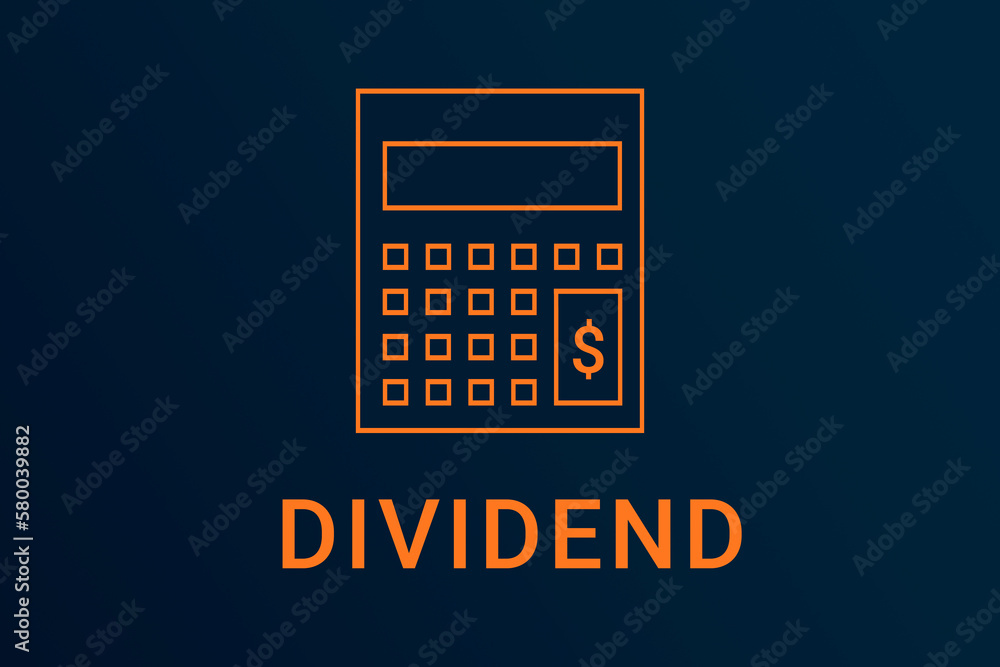 dividend text. Calculator symbolizes economy. dividend logo on dark background. Illustration dividend . Financial screensaver. Minimalist orange calculator dividend text. Calculator symbolizes economy. dividend logo on dark background. Illustration dividend . Financial screensaver. Minimalist orange calculator
