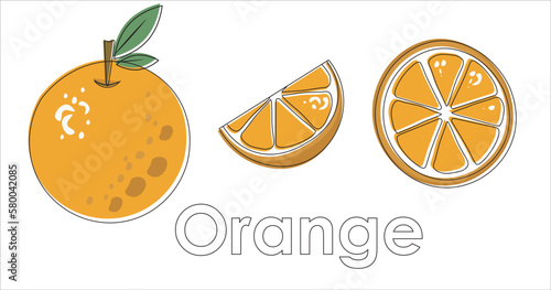 Flat  vector orange with line. Orange slices.