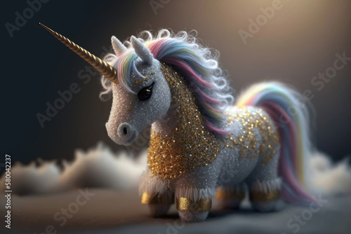 Toy soft children's horse, pony, unicorn made of textile. Created with generative artificial intelligence.