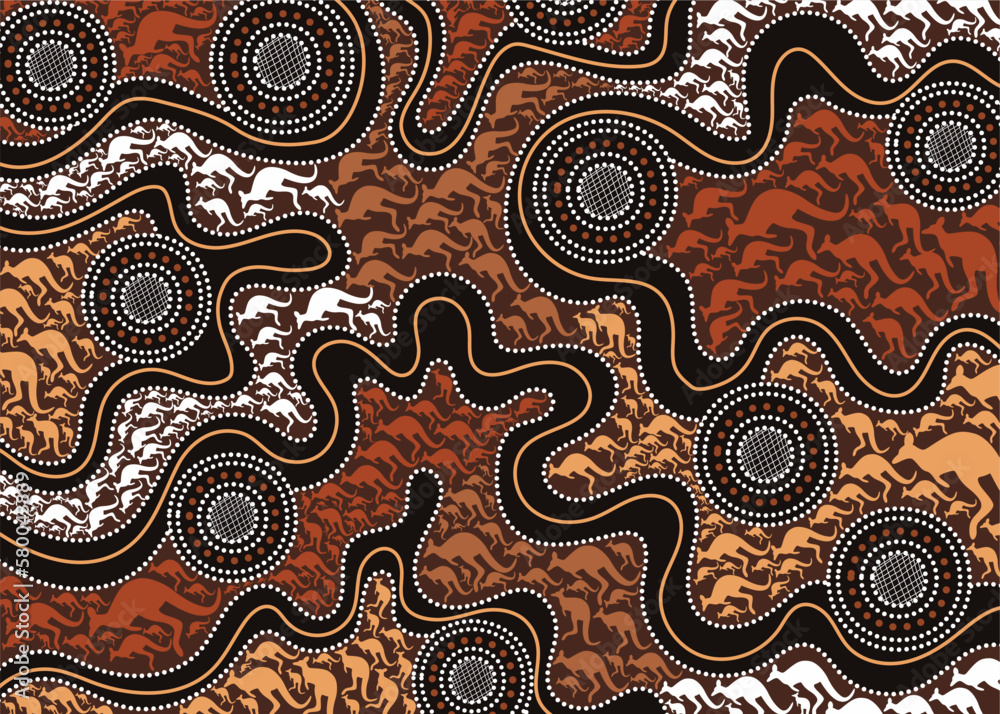 Aboriginal art vector kangaroo background Stock Vector | Adobe Stock