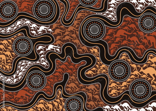 Aboriginal art vector kangaroo background