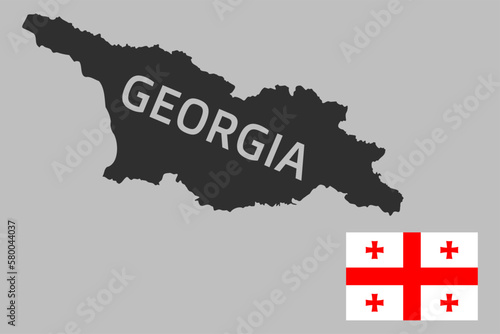 Highly detailed editable political map of Georgia with national flag in the corner. Geographical Western Asia country territory borders with the occupied territories - South Ossetia and Abkhazia