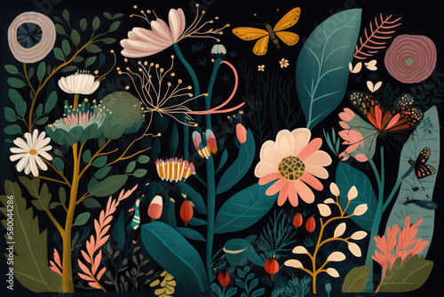 "Vibrant Patterned Garden in Jessica Swift's Style" (Generative AI)