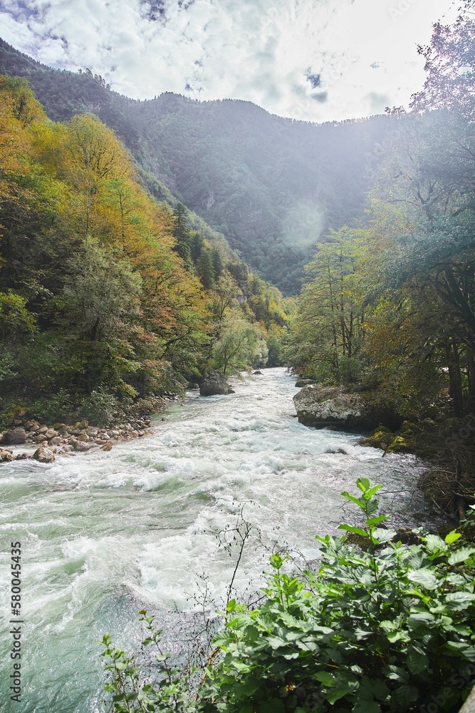 Landscape with a fast clear mountain river. The beauty of wildlife. Landscape with a fast clear mountain river. The beauty of wildlife.