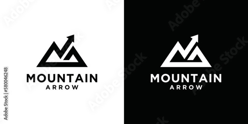 M A or Mountain and financial arrow logo design template. Mountain shape brand, icon, badge or label. Vector