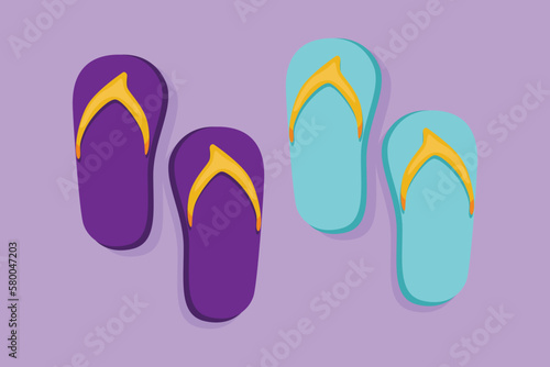 Character flat drawing stylized flip flops icon. Modern colorful summer flip flops for beach holiday or vacation. Beach sandals logotype template label flyer symbol. Cartoon design vector illustration
