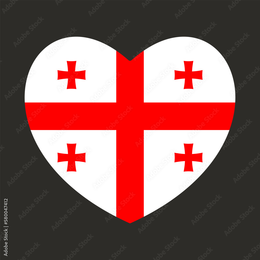 Georgia flag icon in the shape of heart. Abstract patriotic georgian banner with love symbol. Conceptual idea - with Georgia in his heart. Support for the country during the protest demonstration.