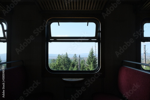 View on a valley from a window of an old train © Sergey