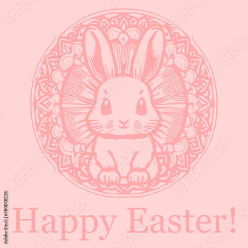 A beautiful vector illustration of a bunny, rendered in intricate pink strokes on a soft pink background, adorned with the words 'Happy Easter', suitable for use in various Easter-themed designs