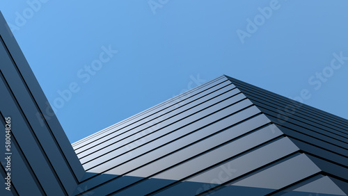 Corner building architectural design with reflected shadow. Building design, banner or wallpaper. 3D render.