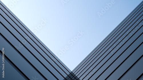 Corner building design. Architectural structure against the sky.Building with a reflective surface. 3D render.