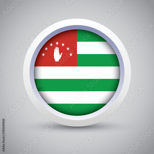 Abkhazia Flag Glossy Button on Gray Background. Vector Round Flat Icon
