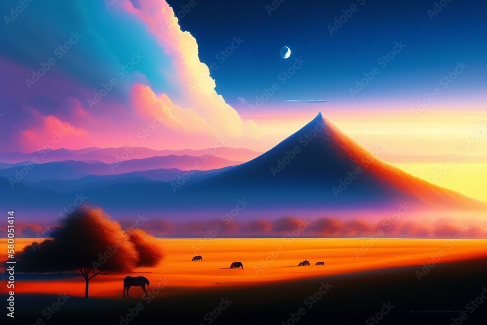 sunset over the mountains ai generative 