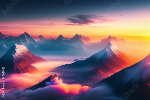 sunset in the mountains ai generative 