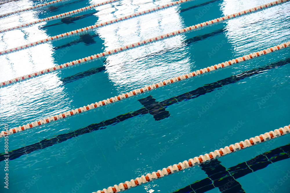 Swimming pool with dividing paths and handrails