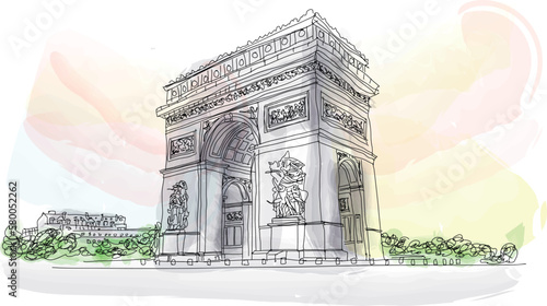 The Triumphal Arch at sunset, Paris, France., vector illustration © Aleksandra