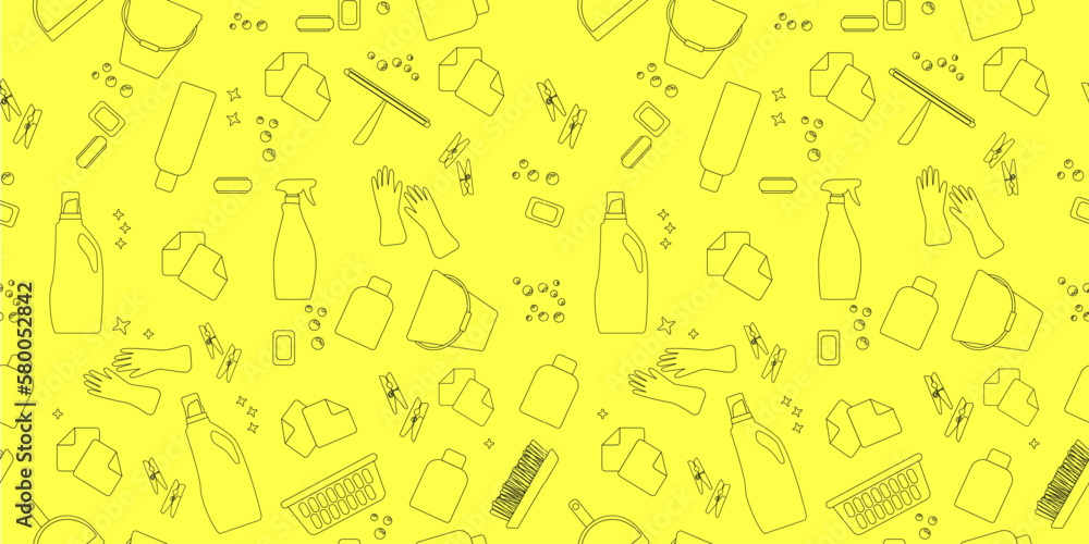 Hand drawn seamless pattern of cleaning equipments, sponge, gloves, spray, broom, bucket. Doodle sketch style. Clean element drawn by digital brush-pen. Illustration for background, wallpaper, banner. Hand drawn seamless pattern of cleaning equipments, sponge, gloves, spray, broom, bucket. Doodle sketch style. Clean element drawn by digital brush-pen. Illustration for background, wallpaper, banner.