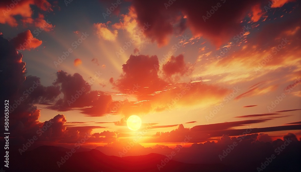 Beautiful Sunset Sky View with Clouds in the Evening, with Licensed Generative AI Technology Assistance