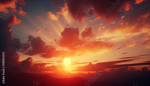 Beautiful Sunset Sky View with Clouds in the Evening  with Licensed Generative AI Technology Assistance