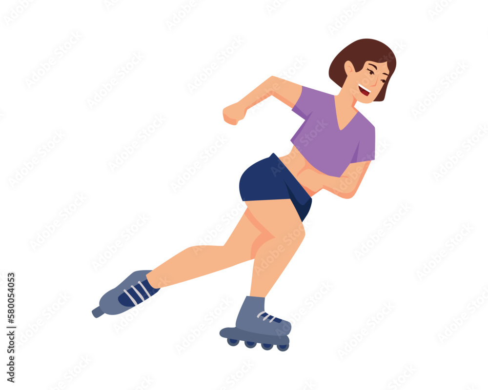 A Joyful Woman Riding Roller Skates Illustration. Visualized with Simple Illustration