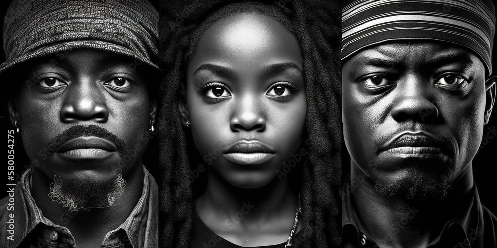Different generations of African American people looking serious at camera. Generative Ai illustration Different generations of African American people looking serious at camera. Generative Ai illustration